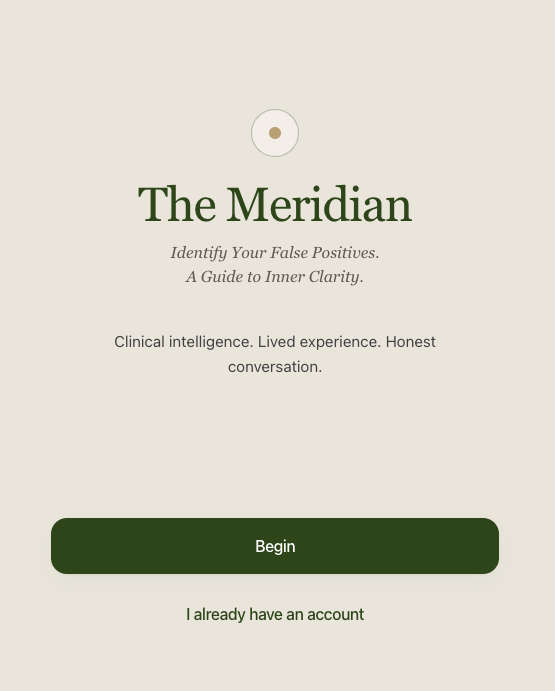 The Meridian landing screen — Identify Your False Positives, A Guide to Inner Clarity
